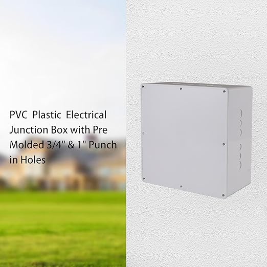 12" x 12" x 6" PVC Plastic Junction Box with Pre Molded 3/4" & 1" Punch in Holes Waterproof Electrical Boxes Project Junction Conduit Box for Electrical Outdoor Enclosure