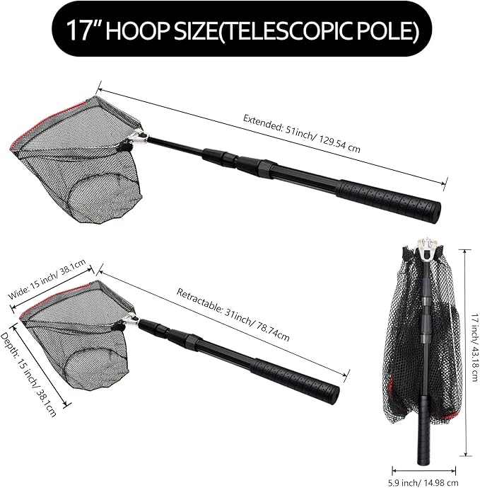 SAN LIKE Fishing Net Fish Landing Net Collapsible Fish Net with Anti-Slip Telescoping Rubber Pole Handle for Kids Adults in Saltwater Freshwater Multi-Size Extending to 37/42/43/51/69/71/89/98inch