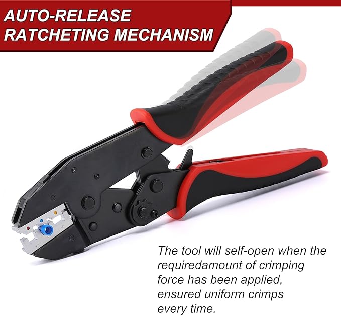 Mayouko 7PCS Quick Change Wire Crimping Tool Set for Heat Shrink, Insulated Nylon, Non-Insulated, Wire Ferrules, Open Barrel Terminals, Solar Connectors, Crmiper with 6 Interchangable Die