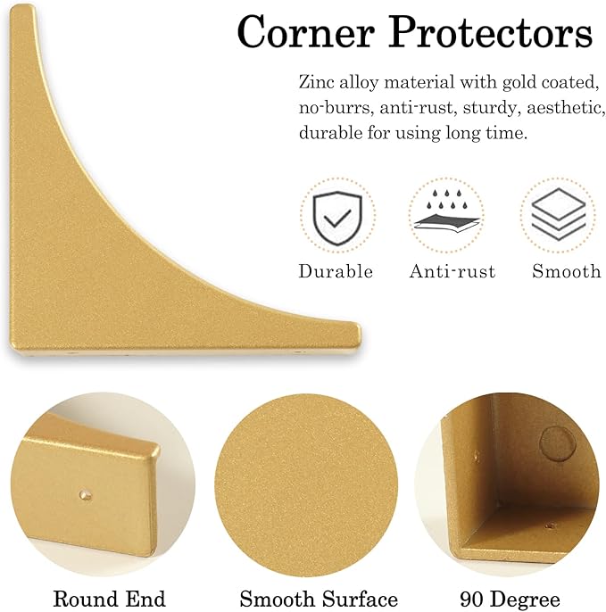 Gold Box Corner Protectors Metal for Furniture Decorative Table Corner Brackets 2.56'' Corner Cover Rustproof Zinc Alloy Desk Edge Corner Guard with Matching Nails (4Pcs)