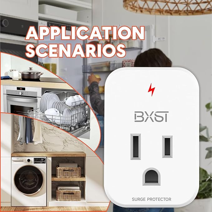 BXST Single Outlet Surge Protector for Refrigerator Small Wall Tap Surge Protector Single Plug 120V Small Socket Lightning Protection for PC, TV, Phone, PS5 and Home Appliances, 15A, 1800W, 4 Pack