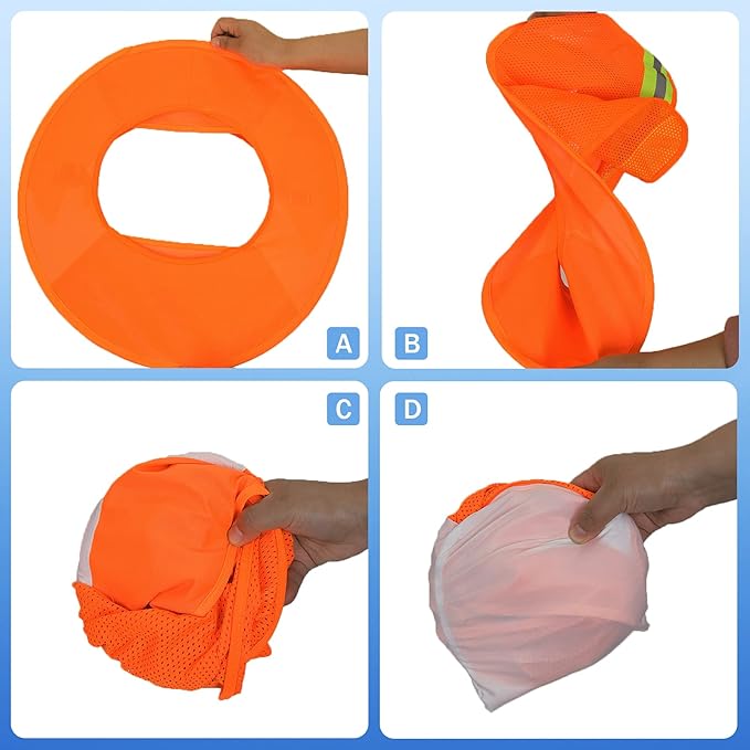 Hard Hat Sun Shade, High Visibility Sun Visor Neck Shade with Reflective Strip, Full Brim, Man & Woman (Hard Hat Not Included), Orange, 2 Pack