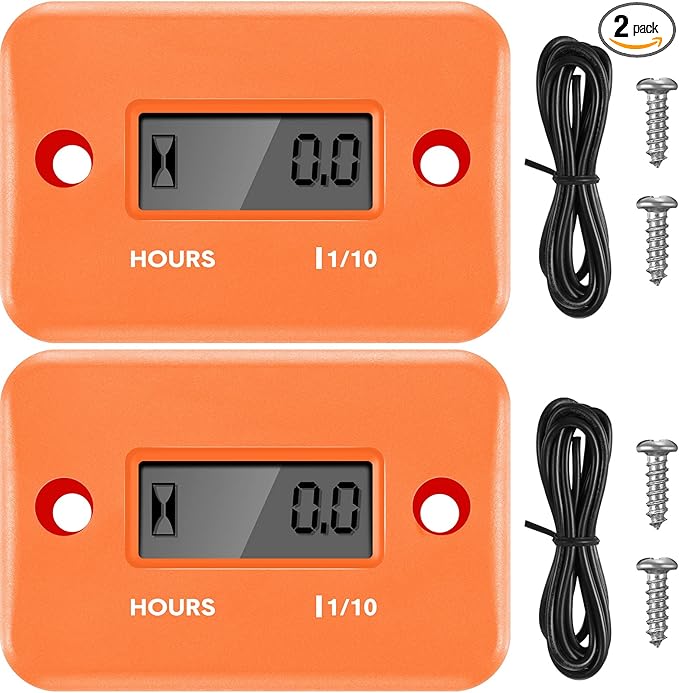 2 Pieces Inductive Hour Meter for Gas Engine Lawn Mower Dirt Bike Motorcycle Motocross Snowmobile Karting Marine ATV Boat Outboard Motor Generator Waterproof Hour Meters (Orange)