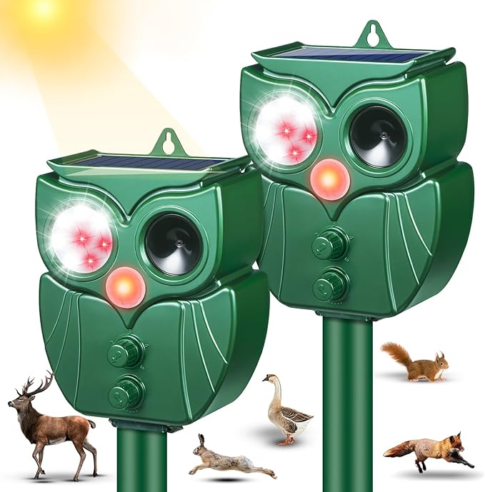 2 Pack Solar Animal Repeller: Ultrasonic Cat Repellent Outdoor with Motion Sensor - Waterproof Bear & Goose Deterrent with LED Flash - Effective Squirrel, Raccoon & Dog Repellent for Yard & Garden