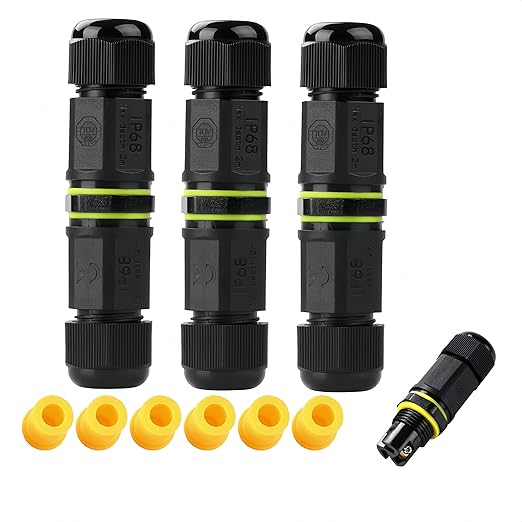 IP68 Waterproof Junction Box Outdoor 2way 3Pin (AC450v,17.5A) M18 Wire Range(5-10mm) Electrical Cable Connector,Suitable for Repair and Extend Power Cables,UL（3Pack）