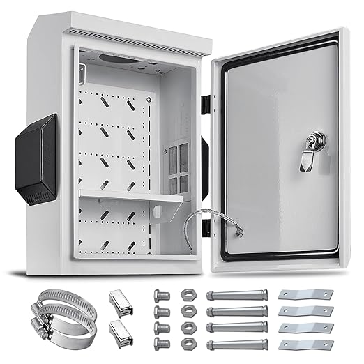 Outdoor Electrical Box, Cold-Rolled Steel Plate, Aluminum Alloy Back Beam, One-Piece Ventilation Design, IP65 Waterproof, Wall/Pole Mounted (15.7" x 11.8" x 5.9")