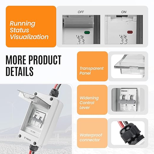 Solar Panel Disconnect Switch 1000V DC/AC 30A PV Disconnect Switch Outdoor Miniature Circuit Breaker IP65 More Space Quick Installation for Solar PV Array Homes Battery (1000V 30 Amp)