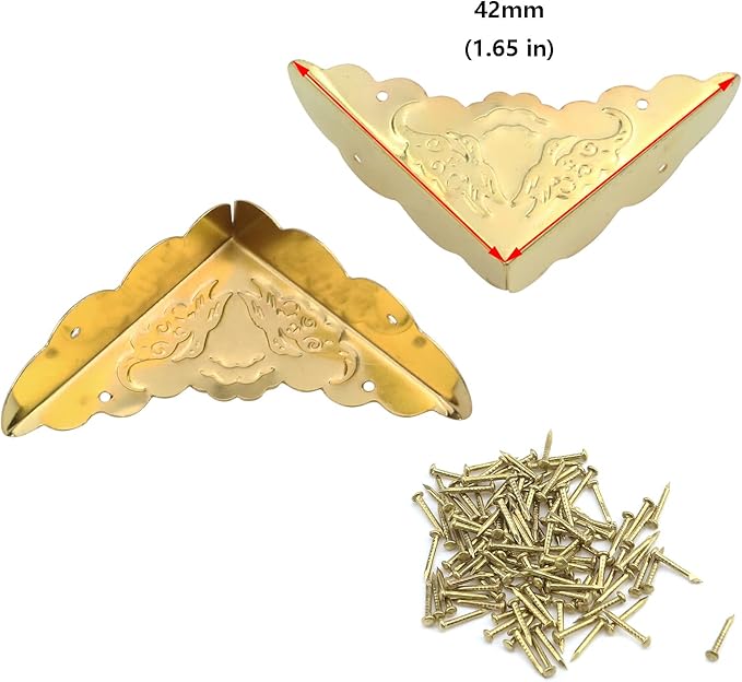 Antrader Antique Decorative Box Corner Protector Edge Safety Furniture Corner Guard, 1.6" x 1.6" Gold Tone, Pack of 24