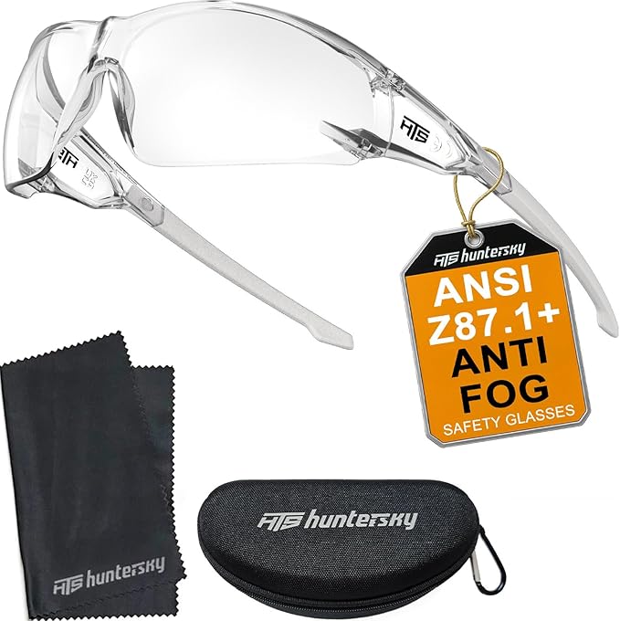 HTS HUNTERSKY ANSI Z87.1 Anti-Fog Clear Safety Glasses Pickleball Youth Baseball Lab Chemistry Goggles Scratch Resistant