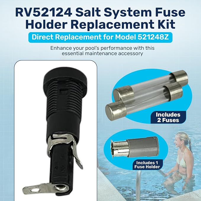 RV52124 Salt System Fuse Holder Replacement with 2 Fuses | Direct Replacement of 521248Z | Essential Pool Maintenance Accessory - Upgrade Your Pool's Performance Now!
