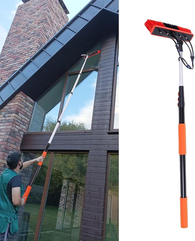 VBESTLIFE Solar Panel Cleaning Brush Kit, 12Ft Telescopic Pole Soap Dispenser Water Fed Window Cleaner Tool for Roof RV Gutter Boat Deck