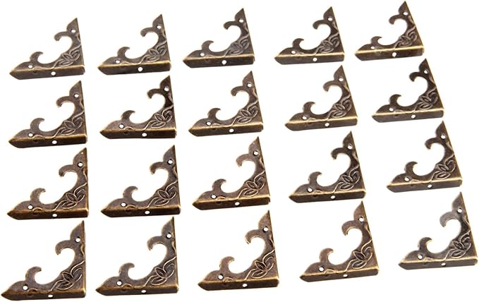 dophee 20Pcs Antique Brass Box Corner Protectors, Vintage Decorative Corner Brackets Guards for Jewelry Box Wooden Case Chest Table Desk Photo Frame, 1.18"x1.18"x0.18"
