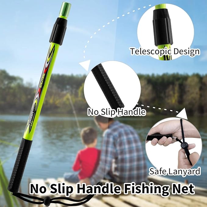 SAN LIKE Fishing Net Fish Landing Net Collapsible Fish Net with Anti-Slip Telescoping Rubber Pole Handle for Kids Adults in Saltwater Freshwater Multi-Size Extending to 37/42/43/51/69/71/89/98inch