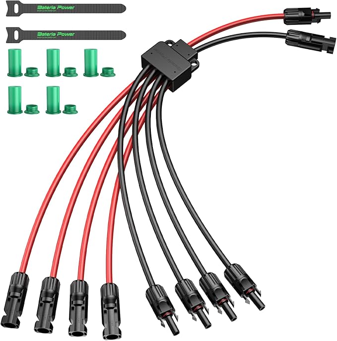 Bateria Power Solar Connectors 30A Y-Branch Cable, Solar Cable Parallel Adaptor Solar Panel Wire Connectors in Pair for Solar Panel (1*MF/MMMMFFFF)