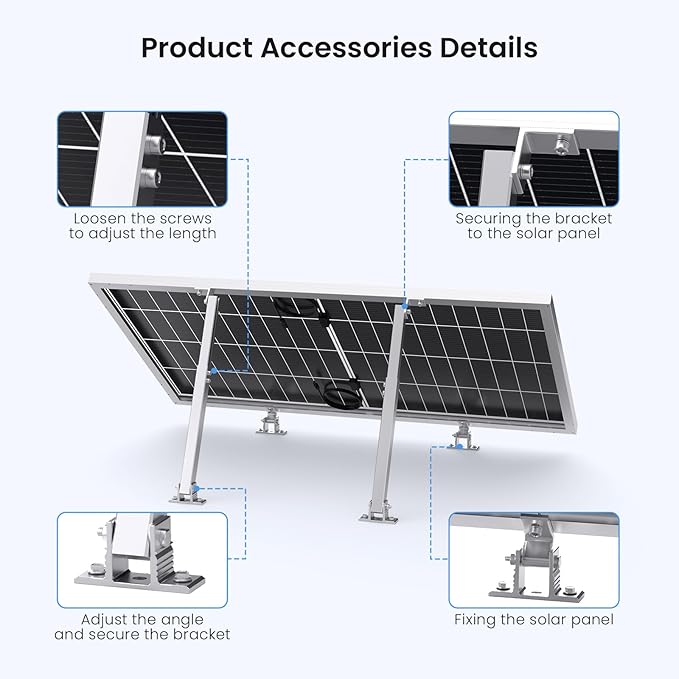 Adjustable Solar Panel Tilt Mount Brackets, Aluminum Alloy, 15°–30° Tilt, for 50–400W Solar Panels, Roof, RV, Boat, Flat Surface & Off-Grid Use (2 Sets)