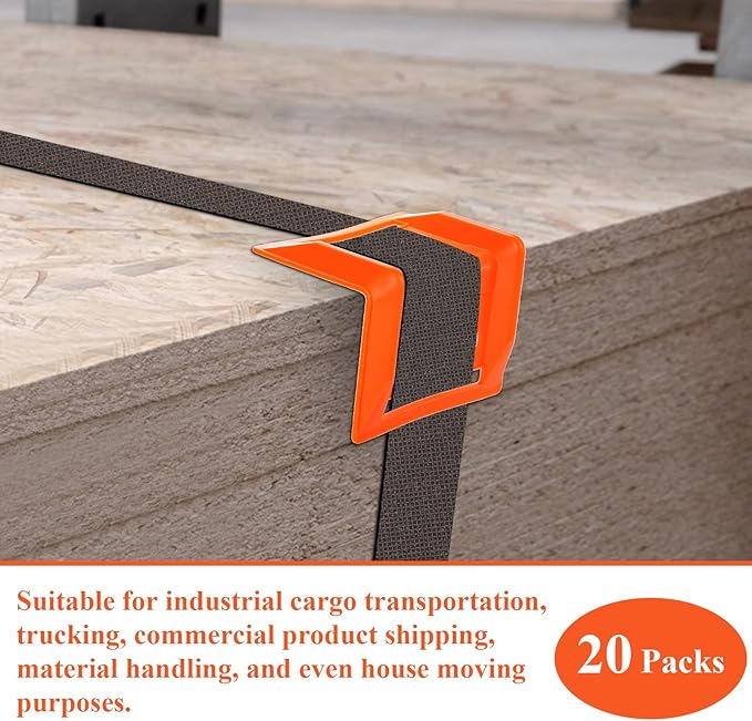 ZENFUN 20 Packs Edge Protectors for Cargo Loads, Flatbed Corner Protectors, Tiedown Plastic Protector, Truck Shipping, Protects Cargo Edges, Orange