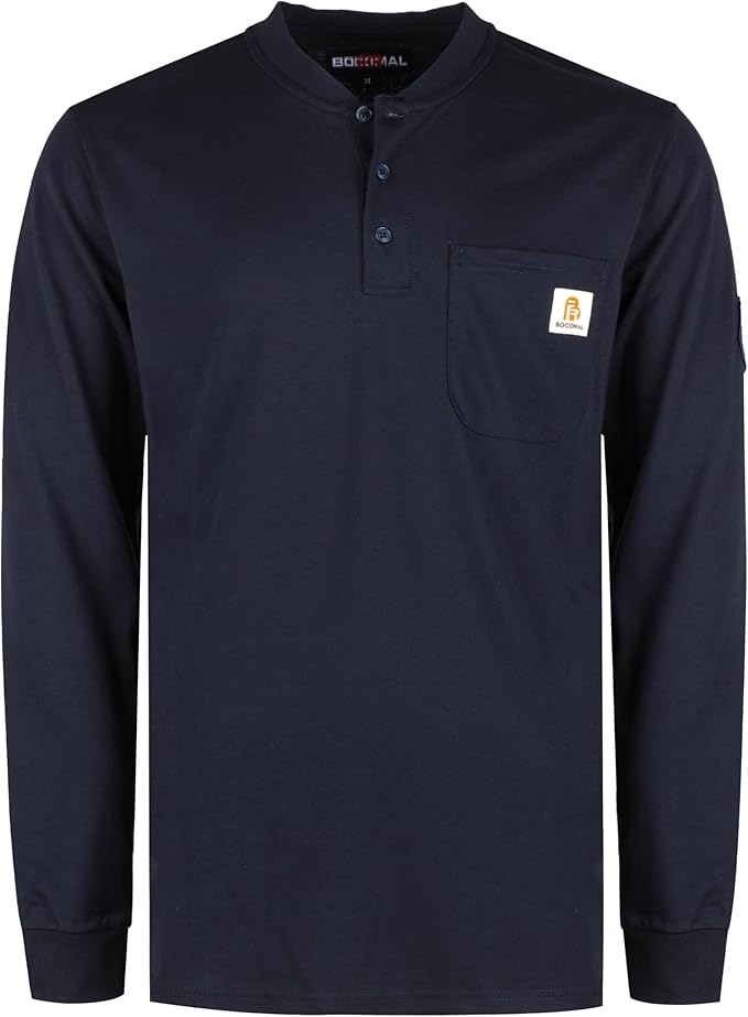 BOCOMAL FR Shirts Flame Resistant Shirt 5.5oz 100% Cotton Light Weight CAT2 Fire Retardant Henley Shirts