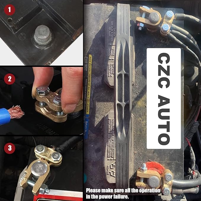 CZC AUTO Battery Terminals Connectors Clamps, Brass Positive & Negative Top Post Battery Terminal Protector Set for Marine Car Boat Camper Truck Vehicle, 2 Pairs