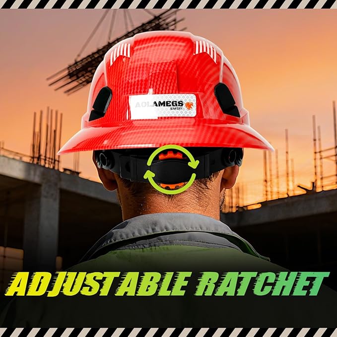 Carbon Fiber Pattern Full Brim Hard Hat with Visor-OSHA Approved Construction Safety Helmet for Men Women,ANSI Z89.1 Vented Reflective Hardhat with Hard Hat Chin Strap,6-Point Suspension