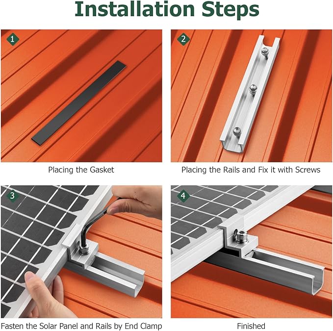 JiGiU 6PCS Solar Panel Mounting Bracket Kits with 7.87 in Aluminium Solar Panel Mounting Rail 30mm/35mm Solar Panel End Clamps Solar Panel Z-Bracket for Metal Roof, Tin Roof, Flat Roof, Sheet Roof