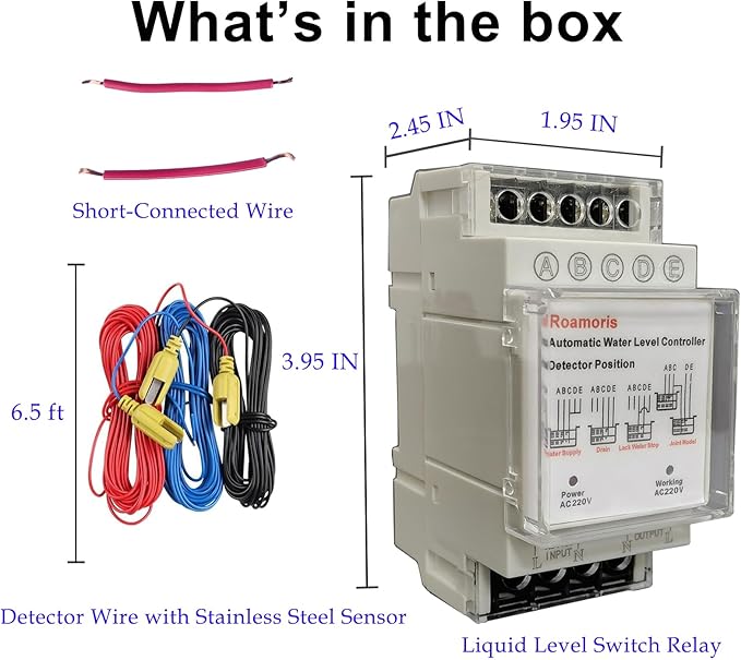 220V Automatic Water Level Controller,Liquid Level Sensor ,Auto Pump Float Switch Relay ,Pump Control with 6.5ft Detector,4 Modes NC04