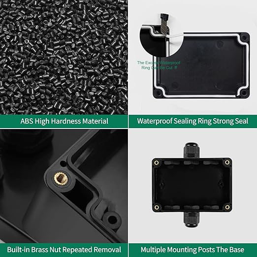 ABS IP67 Waterproof Dustproof Electrical Junction Box, with 15A 600V Barrier Terminal Cable Connector, 1IN/1Out Power Junction Box（3.93 * 2.67 * 1.96in）