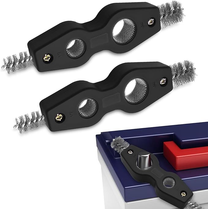 Car Battery Terminal Cleaning Brush, 4 in 1 Auto Battery Terminal Cleaning Tools, Copper Pipes Cleaner Brush Tool, Universal Battery Terminals Machine Parts Cleaning Tool (Black, 2PCS)