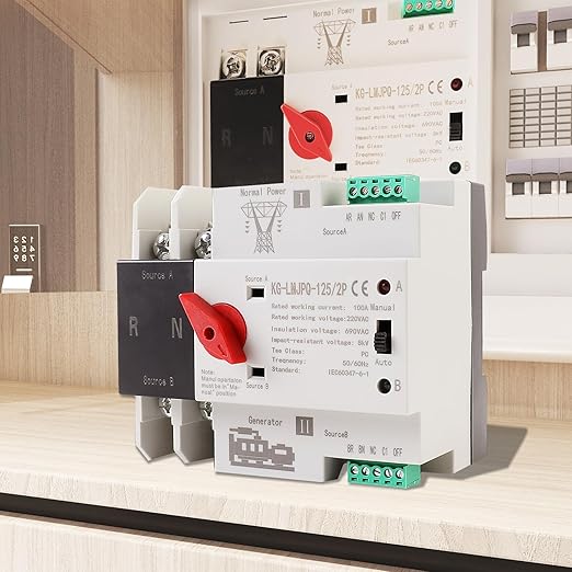 2P 100A Dual Power Automatic Transfer Switch 220V Generator Changeover Switch Tools Dual Power Transfer Switch Din Rail Mounting Type 50HZ/60HZ