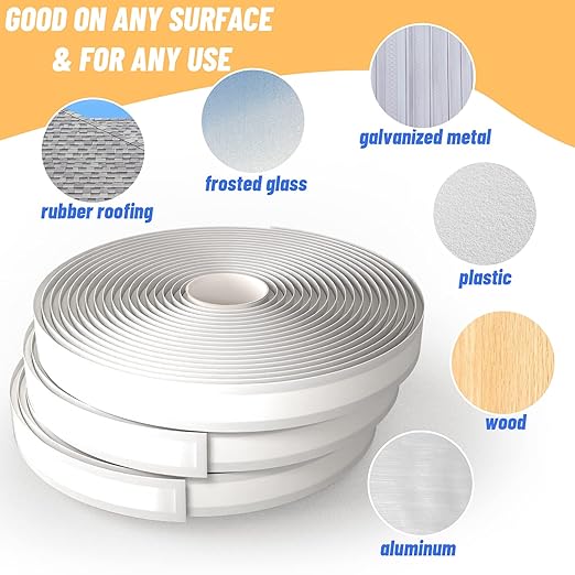 Butyl Seal Putty Tape White1 Inch x 120 Feet(4 Pack),Leak Proof Butal Tape for RV Repair, Window, Boat Sealing, Glass and EDPM Rubber Roof Patching