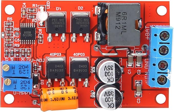 MPPT Solar Panel Regulator, 5A Solar Battery Charging Controller, DC 8-28V Input, Industrial Grade Temperature Range, with Terminal Connection