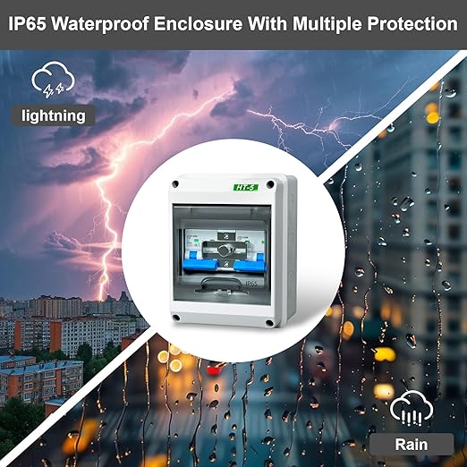 32 Amp Dual Power Manual Transfer Switch, with IP65 Protection Box, 2Pcs 2-Pole Circuit Breakers with Single-Side Slide Lock, DIN Rail and Waterproof Joints Included, Ideal for Industrial and Home Use