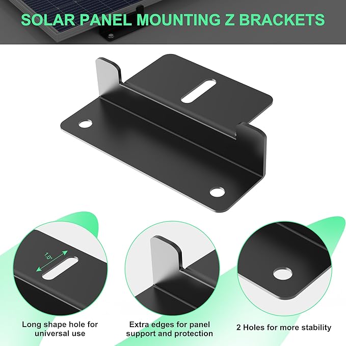 Solar Panel Mounting Z Brackets,Solar Panel Brackets, Solar Panel Mount, Aluminum Corrosion-Free Construction for RVs, Trailers, Boats, Yachts, Wall and Other Off Gird Roof Installation，Black