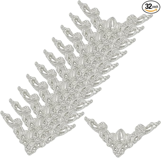 32Pcs Vintage Metal Corner Protector, Antique Edge Decorative Protectors Scrapbooking Albums, Decorative Corner for Photo Frame/Jewelry Box (Silver)