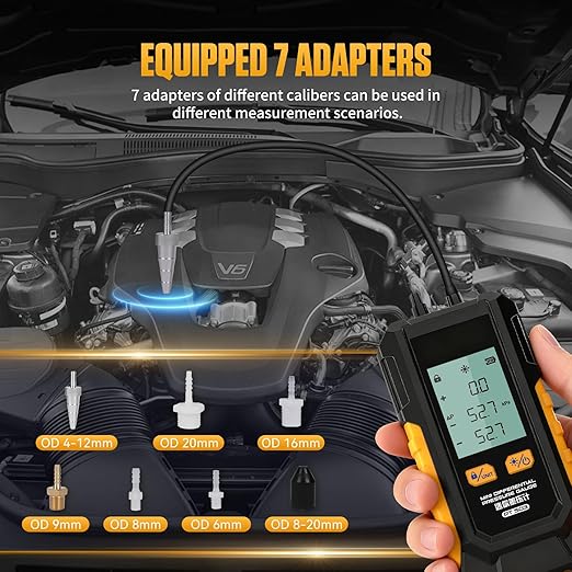 PT503 Manometer Gas Pressure Tester,Dual-Port HVAC Digital Manometer with Range of -100 to 200 KPa, 6 Units, Data Retention, 7Adapters,