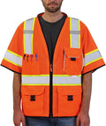 Dib Safety Reflective Mesh Vest ANSI Class 3, High Visibility with Pockets and Zipper, Made with 3M Reflective Tape, Orange S