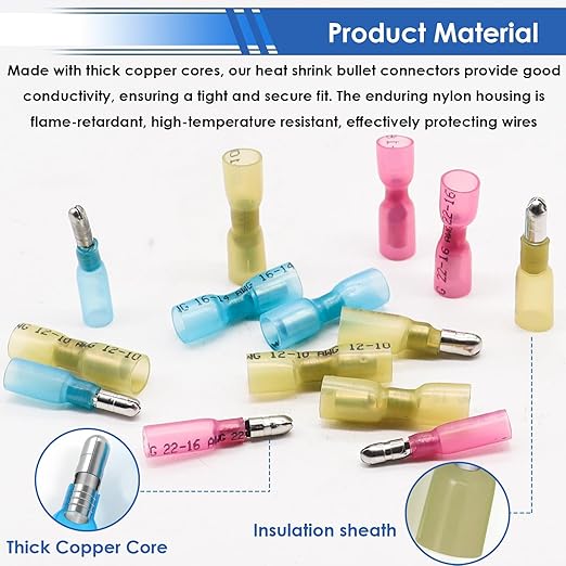 smseace 110PCS Heat Shrink Bullet Connectors with Crimping Tool 22-10AWG Waterproof Bullet connectors Heat Shrink Female&Male Connector for Automotive Boat Stereo Industrial Equipment