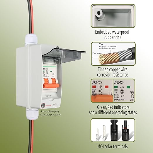 DC500V Solar Disconnect Switch IP65 Waterproof Outdoor Solar Breaker with Din Rail Enclosure MCB 2P Small Circuit Combiner Box with Wall Mounting Brackets