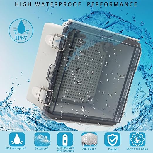 Outdoor Waterproof Electrical Box Junction Box Weatherproof IP67 ABS Plastic Enclosure Switch Router Project Box Electronics Enclosure with Mounting Plate Wall Bracket Clear 5.9"x5.9"x3.5"