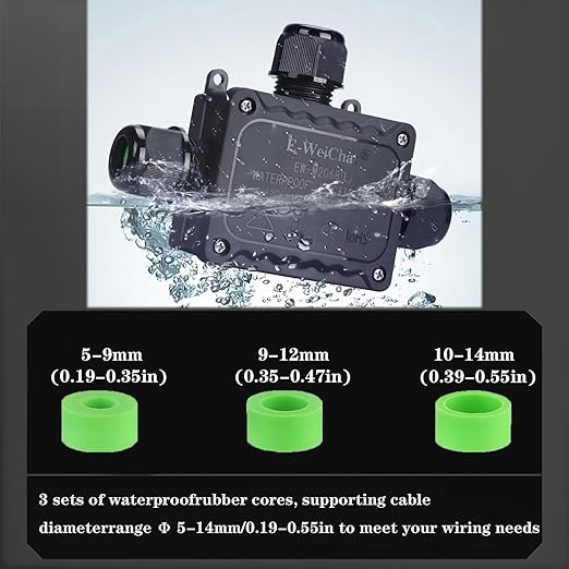 Waterproof Junction Box Outdoor, IP68 3-Way, M25 Small Box, Electrical Junction Box for Indoor and Outdoor Lighting Fixtures, Landscape Lighting