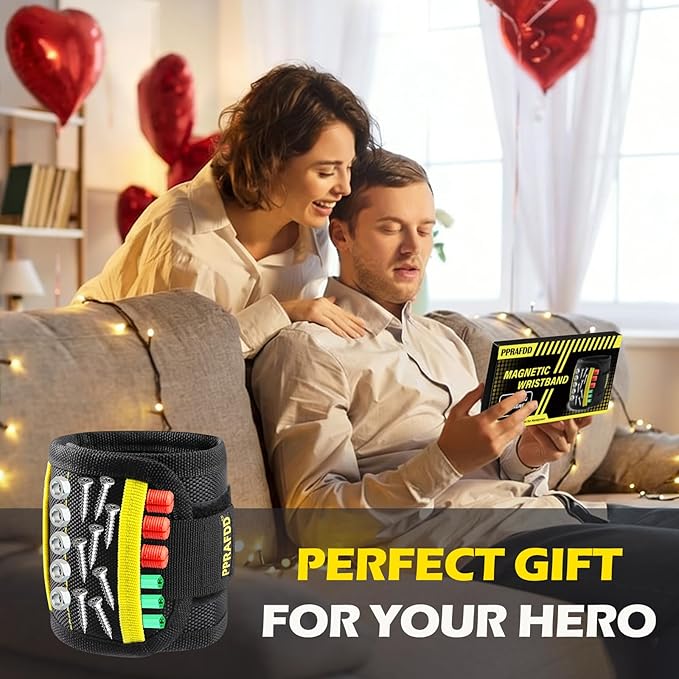 Magnetic Wristband for Holding Screws, Drill Bits, Nails, Valentine's Day, Father's Day Gifts for Handyman, Husband, Dad, Grandpa, Stocking Stuffers for Adults, Cool Gadgets for Christmas