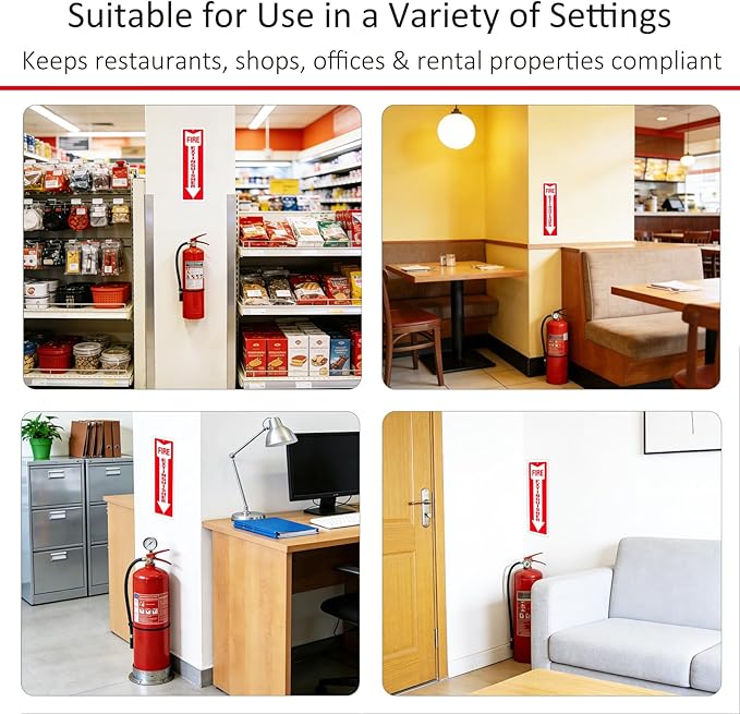 (8 Pack) Self-adhesive Fire Extinguisher Sign, 12" x 4" Durable Plastic Fire Extinguisher Sticker for Business and Home Use, Indoor, Outdoor, 20 Mil Thick PVC Safety Signs, Weather-resistant, No Fade, Easy to Install