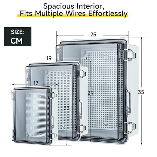 Small Waterproof Electrical Junction Box，IP67 Waterproof Clear ABS Plastic Enclosure Boxes for Outdoor Garden with Hinged Cover, Mounting Plate, Wall Brackets, Cable Glands (8.7"x6.7"x4.3" Clear)