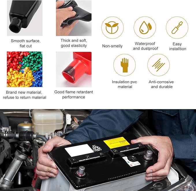 6PCS Battery Terminal Covers, Soft Rubber Car Insulating Battery Terminal Protector, Positive and Negative Poles Stud Cover Top Post Cap for Cars Trucks Motorcycles