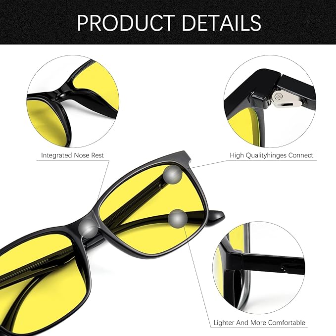 Night Vision Driving Glasses for Women & Men - Anti Glare Blue Light Blocking Computer Glasses with HD Clarity, Premium Protection | Nighttime Safety Eyewear for Screen Use & Road Travel