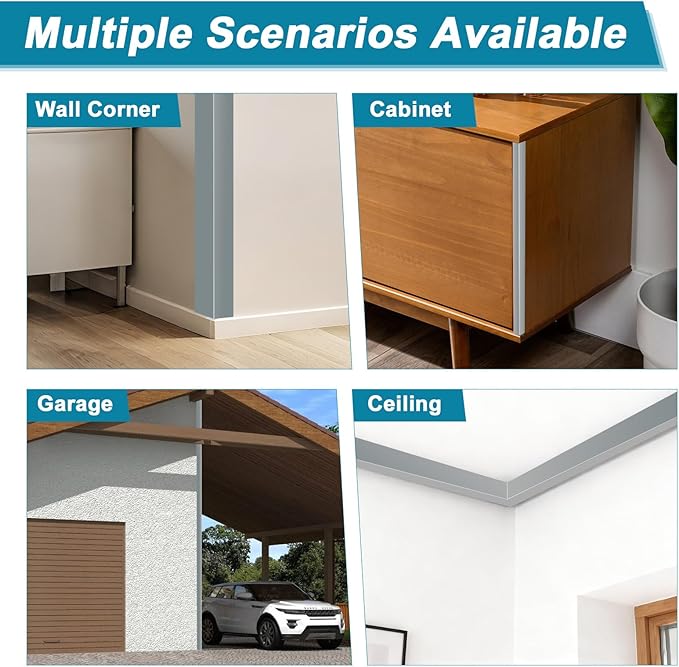 Raytano 4Pcs 45" L ×1" W Self Adhesive Metal Corner Protectors, Modern Aluminum Wall Corner Guards for Wall Door Furniture Cabinet Baseboard Frame Protection and Decoration (Size:45" x 1",Grey)