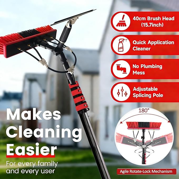 Water Fed Pole Kit, Solar Panel Cleaning Kit, Telescopic Cleaning Brush, Window Solar Panel Cleaning Brush and Pole, Window Washing Equipment Solar Panel Roof Glass Cleaner Tool(12FT/3.6M)
