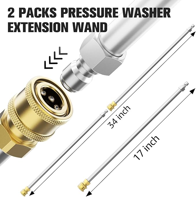 Sealegend Pressure Washer Extension Wand, 17 Inch Power Washer Lance, 2 Packs Stainless Steel with 1/4" Quick Connect, 4000 PSI