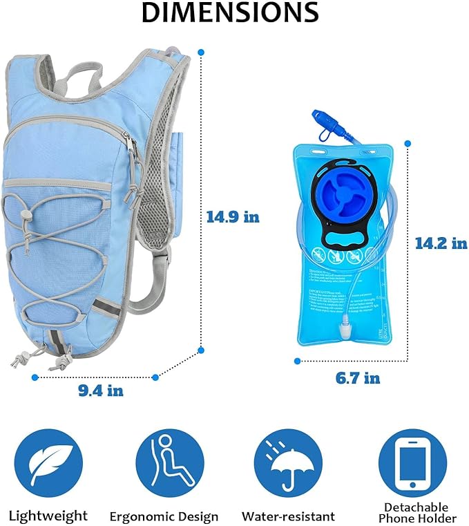 Lightweight Hydration Backpack 2L Water Bladder Pack for Running, Cycling, Hiking – Anti-Theft Water Backpack with Phone Holder, Trekking Pole Holder & Reflective Strips for Men & Women