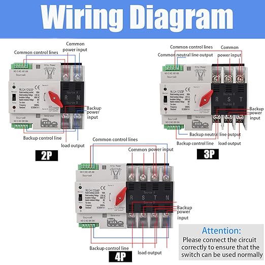 Mini ATS Automatic Transfer Switch Dual Power Changeover Switch 100A 220V Generator Electrical Selector Switches DIN Rail Mount NLQ4-2P/3P/4P Circuit Breaker Toggle Controller