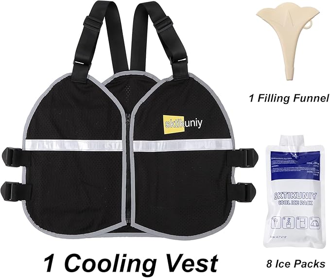 Cooling Vest for Men & Women with 8 Reusable Ice Packs, Lightweight Adjustable Breathable Design with Reflective Strips for Hot Weather, Outdoor Work, Running, Gardening